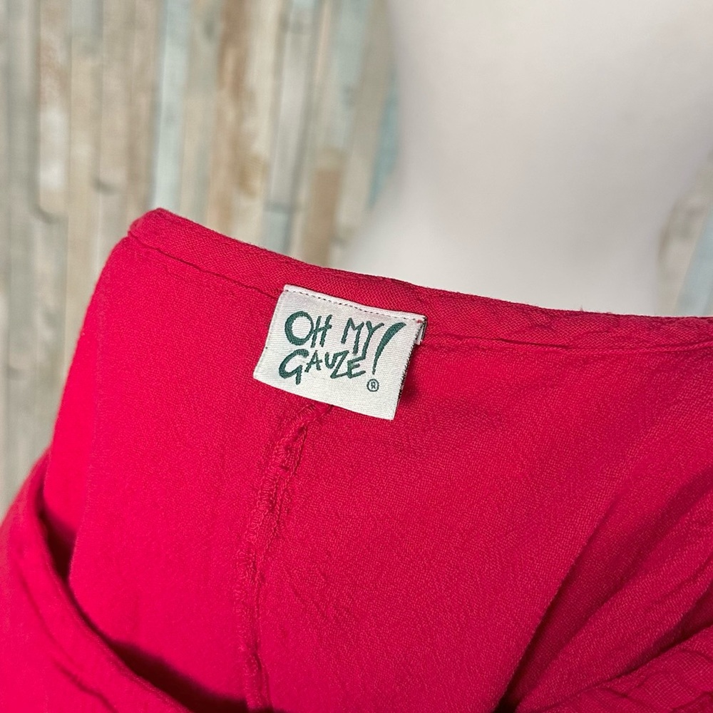 Oh My Gauze 1 S M Red Gauzy Cotton Layered Twins Top Blouse Boho Lagenlook - Picture 7 of 8